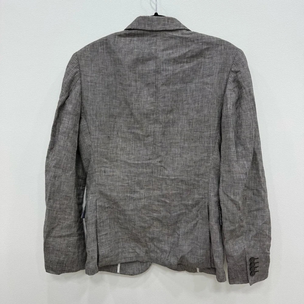 Zara Mens Houndstooth Blazer brown tan tones Linen sport coat Sz 36 half lined